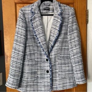 Karl Lagerfeld Blue and White Blazer Structured Suit Jacket